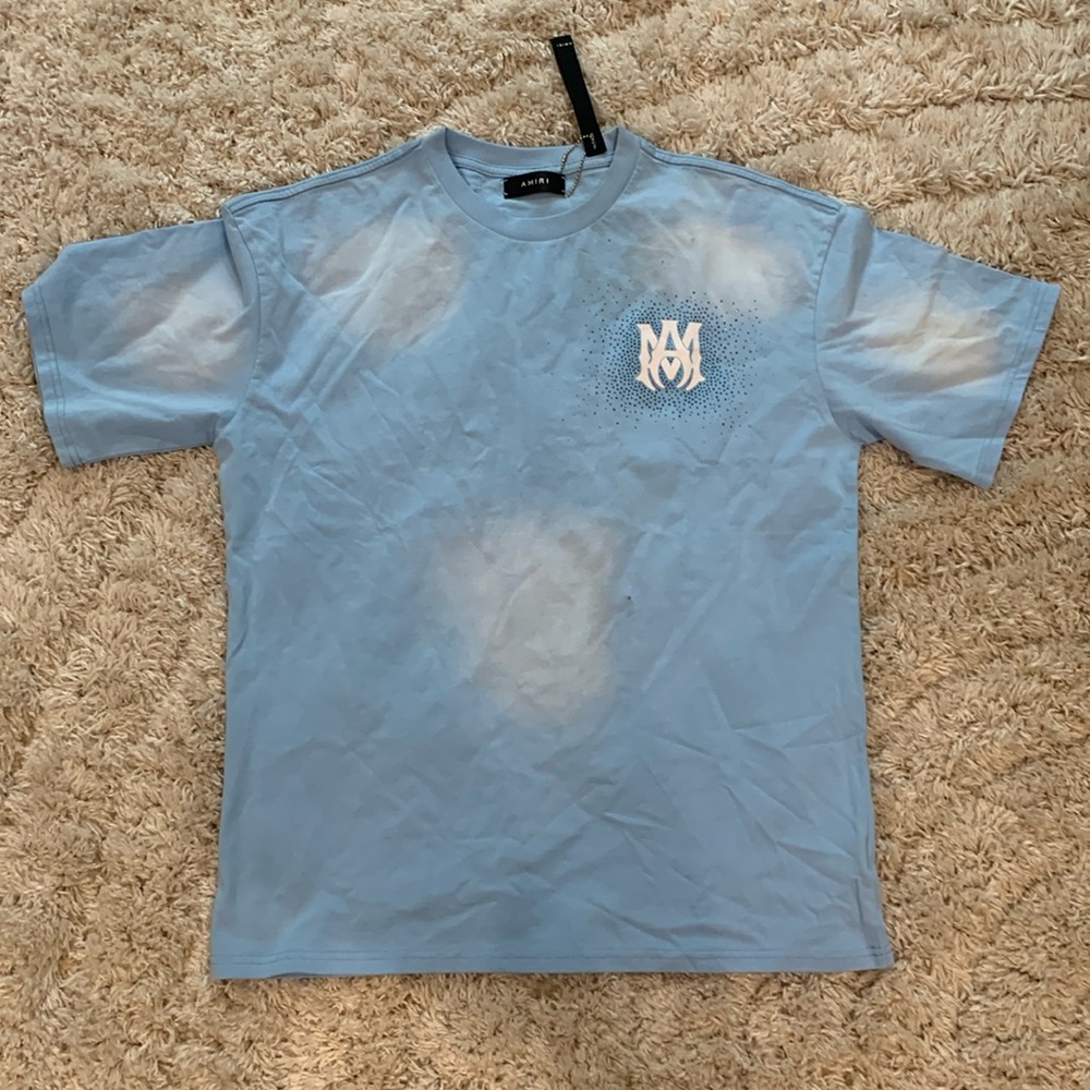 Mike Amiri Baby Blue Washed MA Tee Shirt Big Logo
